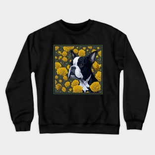 Boston Terrier yellow roses 2 Crewneck Sweatshirt